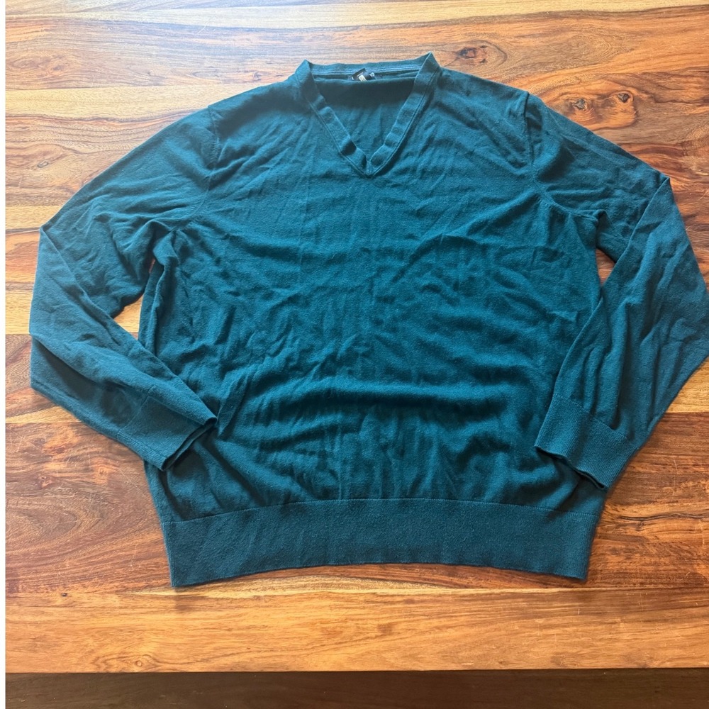 Banana Republic Silk Cotton Cashmere V-Neck Sweater Mens XL Teal Green Luxury - Picture 2 of 6